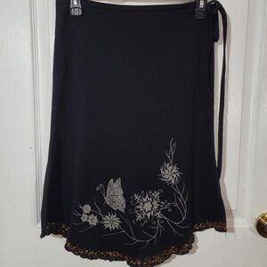 Vintage Black Butterfly Midi Skirt